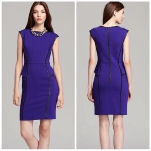 Milly Leather Pipe-Trim Peplum Wool Sheath Dress - sz 4